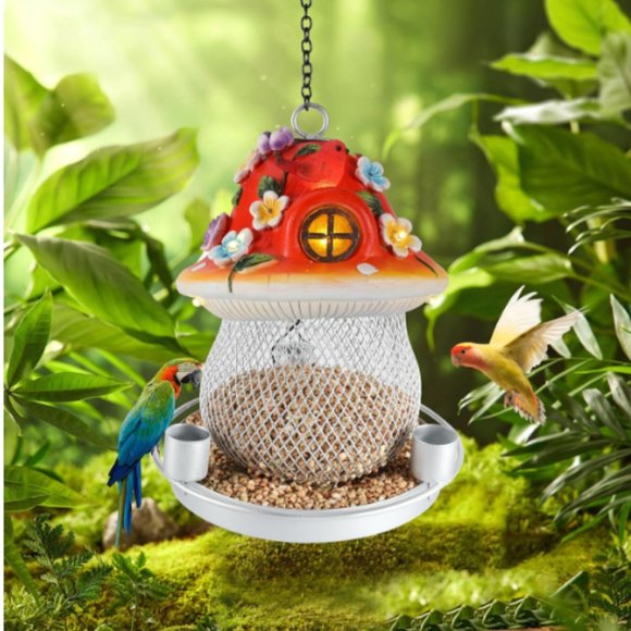 Large Solar Cell/ Metal Mesh/ Mushroom-Shaped Rasin Bird Feeder for Outdoors - Picture 1 of 12